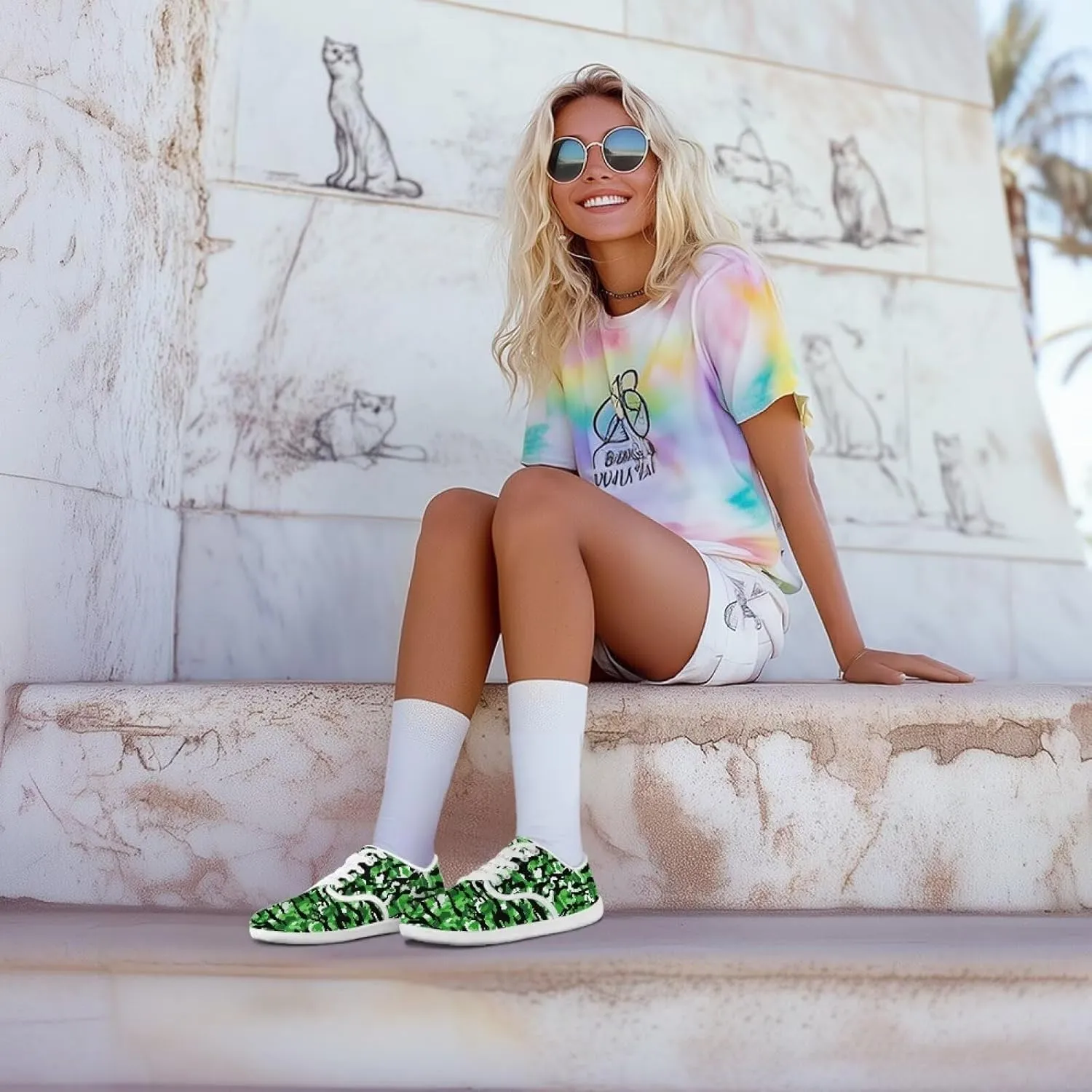 Women's Art Print Barefoot Cozy Non-Slip Wide Toe Box Breathable Mesh Tennis Shoes Zero Drop Walking Shoes for Teen Girls US 6-13.5