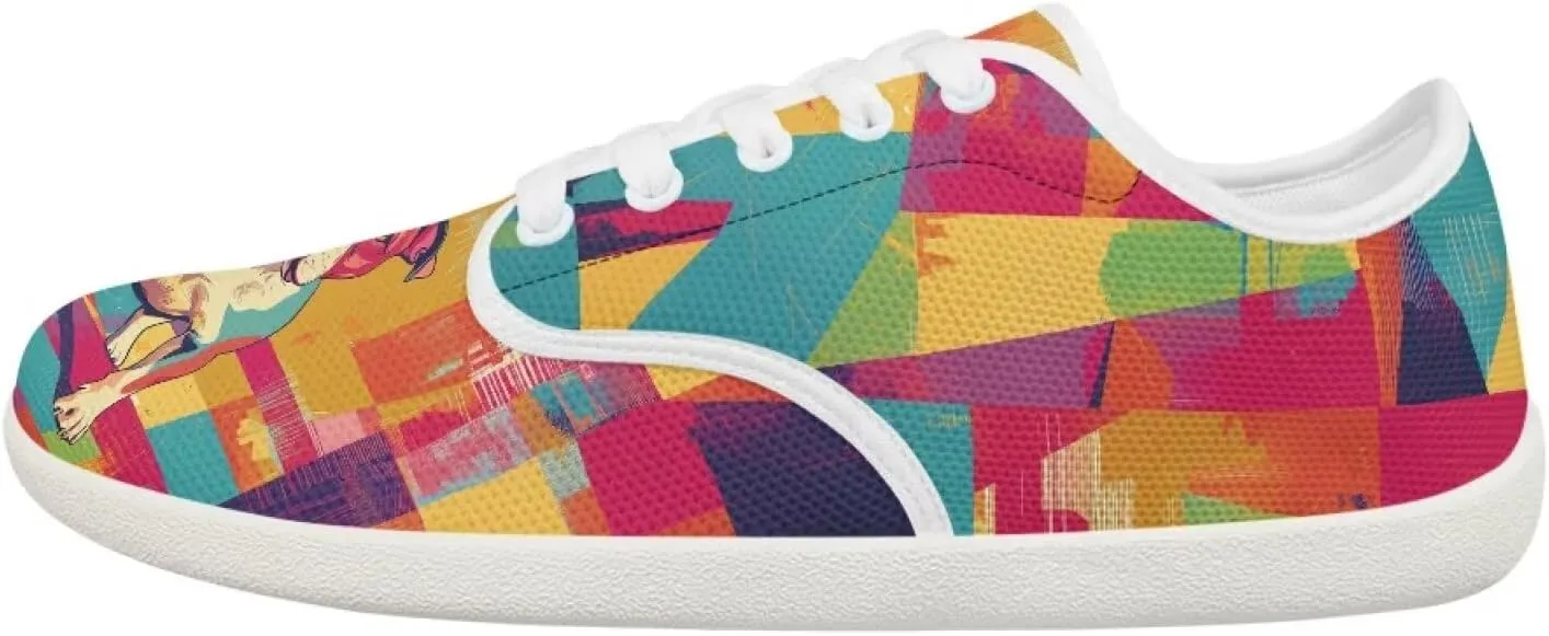 Women's Art Print Barefoot Cozy Non-Slip Wide Toe Box Breathable Mesh Tennis Shoes Zero Drop Walking Shoes for Teen Girls US 6-13.5