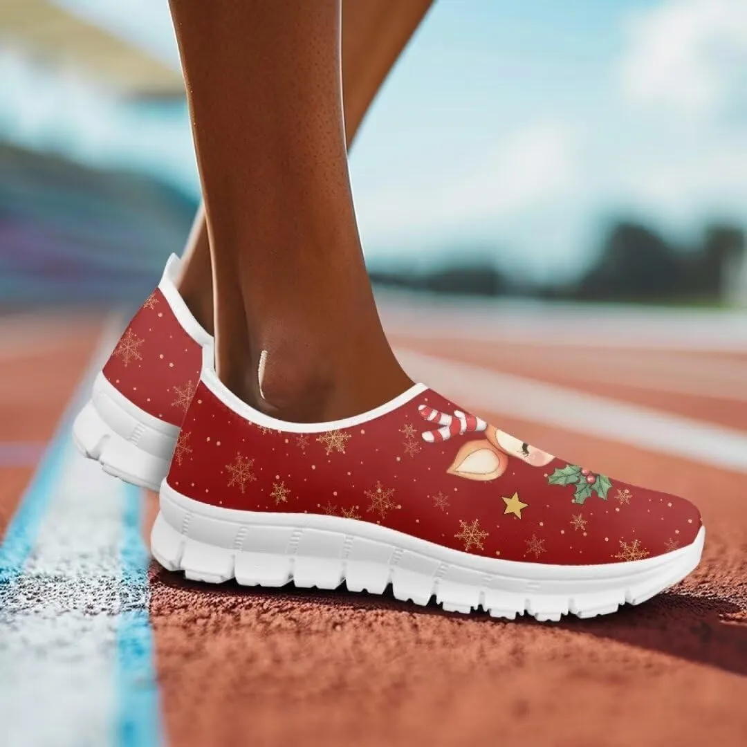 Women's Christmas Sneaker Casual Lightweight Low Top Running Shoes Cozy Slip On Non-Slip Holiday Walking Sneaker for Ladies US 5.5-11.5
