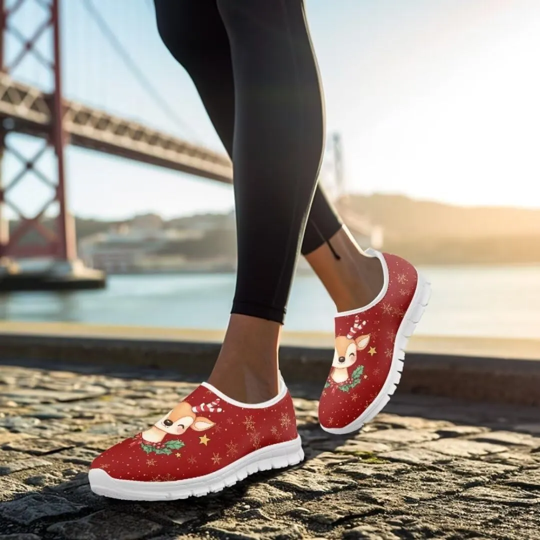 Women's Christmas Sneaker Casual Lightweight Low Top Running Shoes Cozy Slip On Non-Slip Holiday Walking Sneaker for Ladies US 5.5-11.5