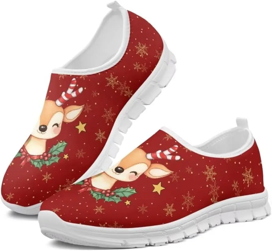Women's Christmas Sneaker Casual Lightweight Low Top Running Shoes Cozy Slip On Non-Slip Holiday Walking Sneaker for Ladies US 5.5-11.5