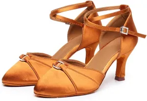 Womens Latin Dance Shoes Fashion Satin Ballroom Salsa Closed Toe Dancing Shoes