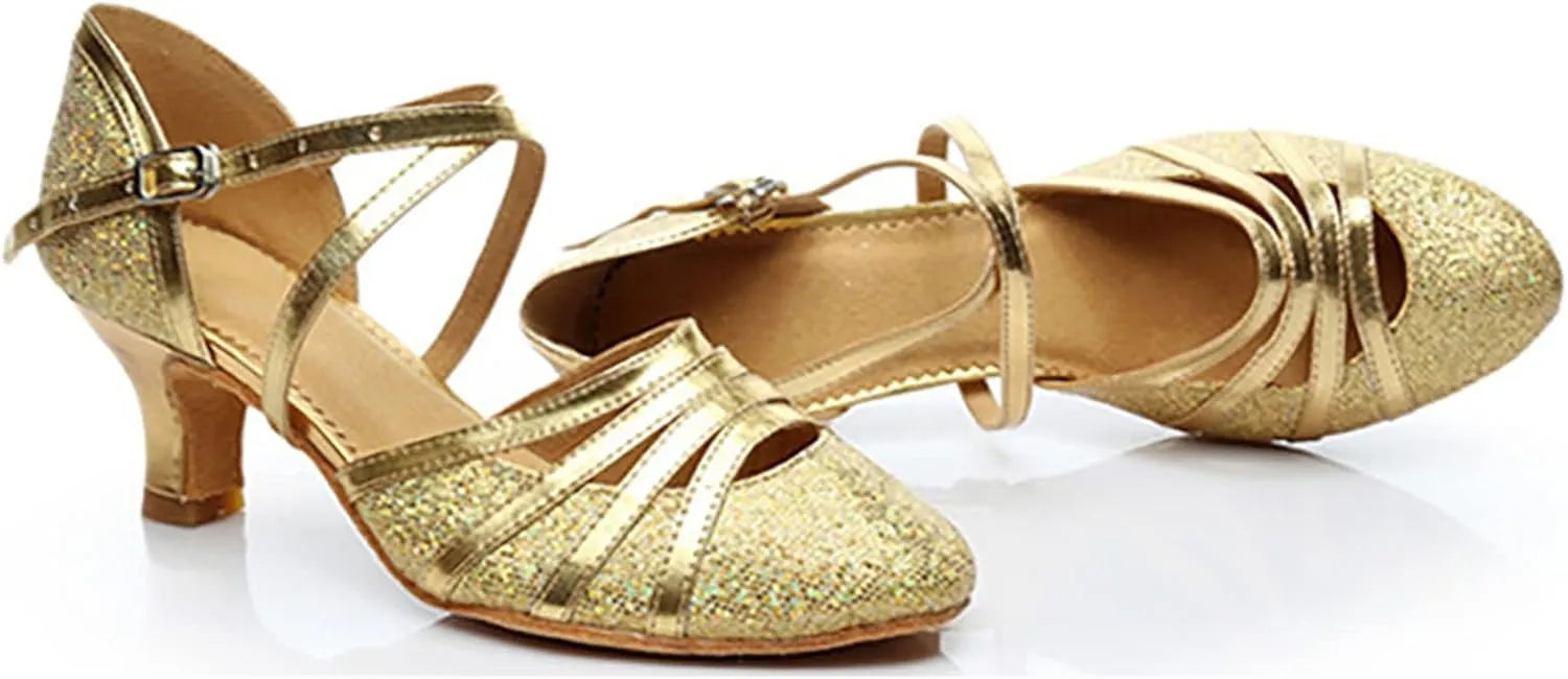 Womens Latin Dance Shoes Heeled Ballroom Salsa Tango High Heels Party Sequin Dancing Shoes Sandals