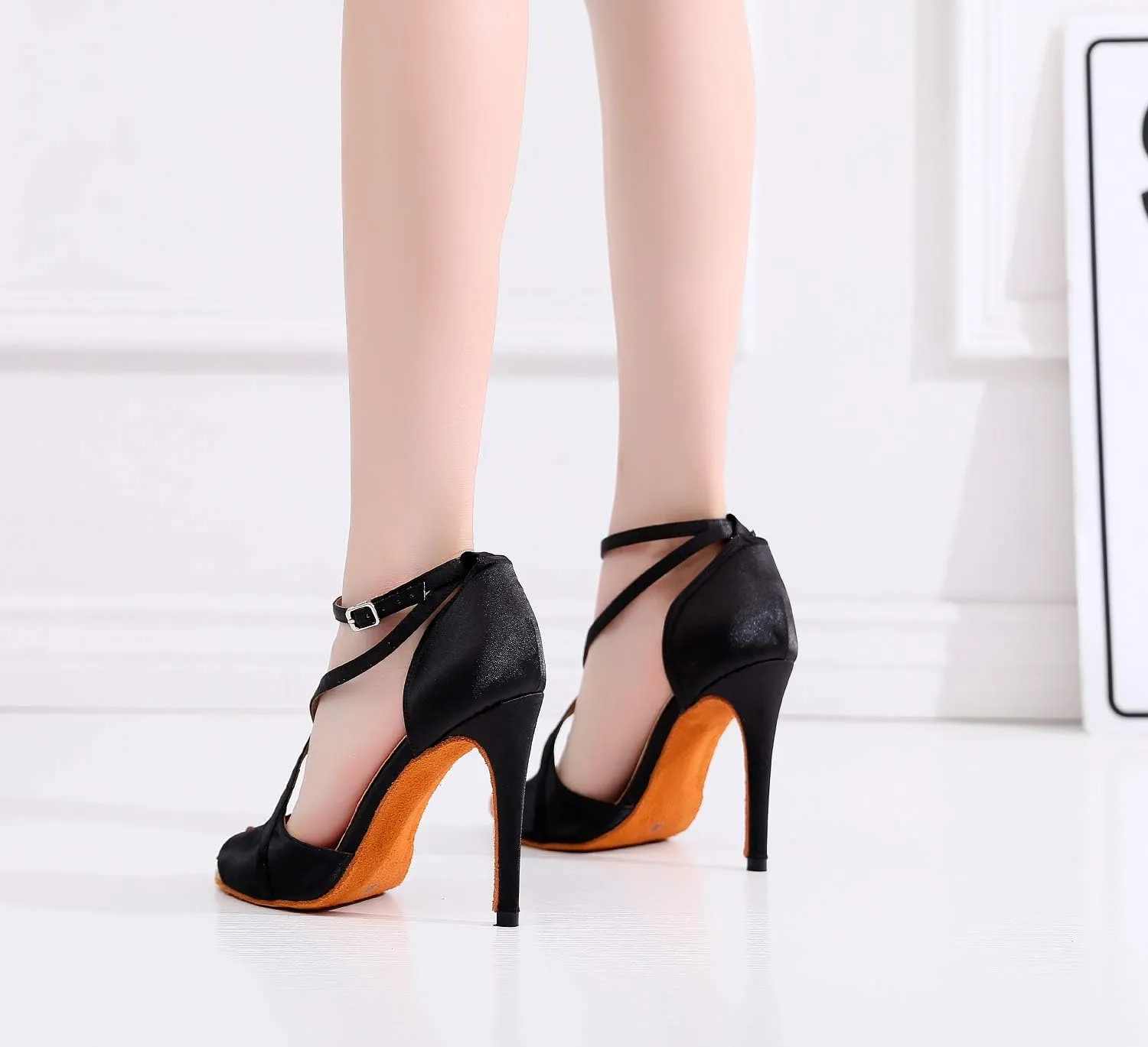 Women's Latin Dance Shoes High Heel Sandals Stain Professional Ballroom Salsa Practice Performance Dance Shoes Bachata Shoes PU Wedding Pumps Shoes with 7.5CM Heel