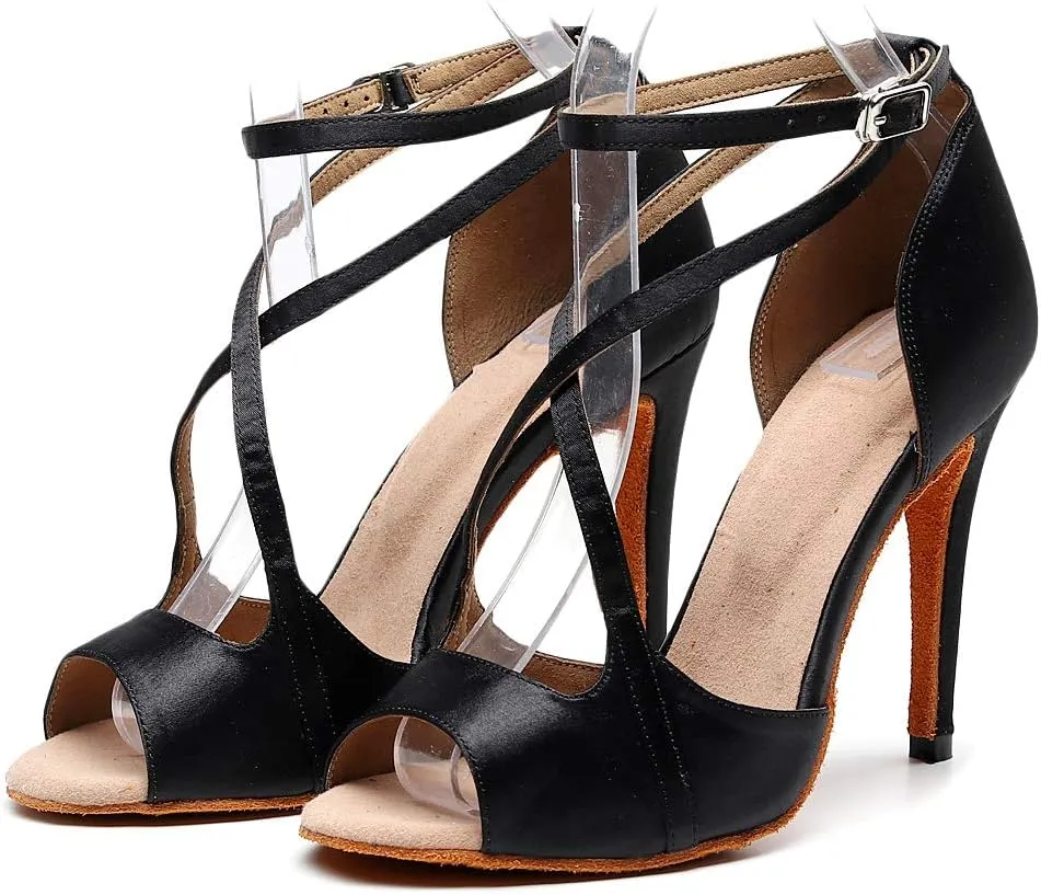 Women's Latin Dance Shoes High Heel Sandals Stain Professional Ballroom Salsa Practice Performance Dance Shoes Bachata Shoes PU Wedding Pumps Shoes with 7.5CM Heel