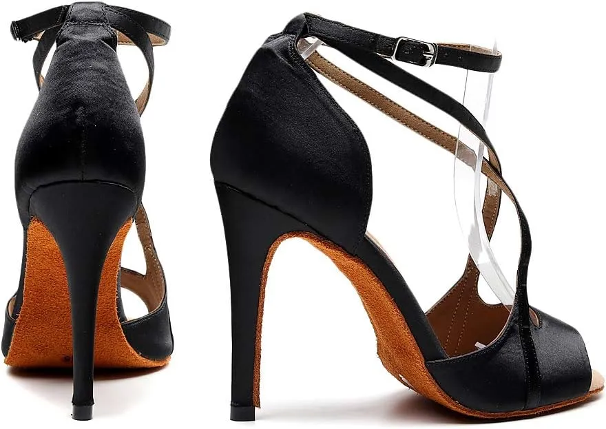 Women's Latin Dance Shoes High Heel Sandals Stain Professional Ballroom Salsa Practice Performance Dance Shoes Bachata Shoes PU Wedding Pumps Shoes with 7.5CM Heel